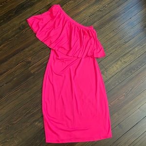 BARBIE PINK One shoulder ruffle dress